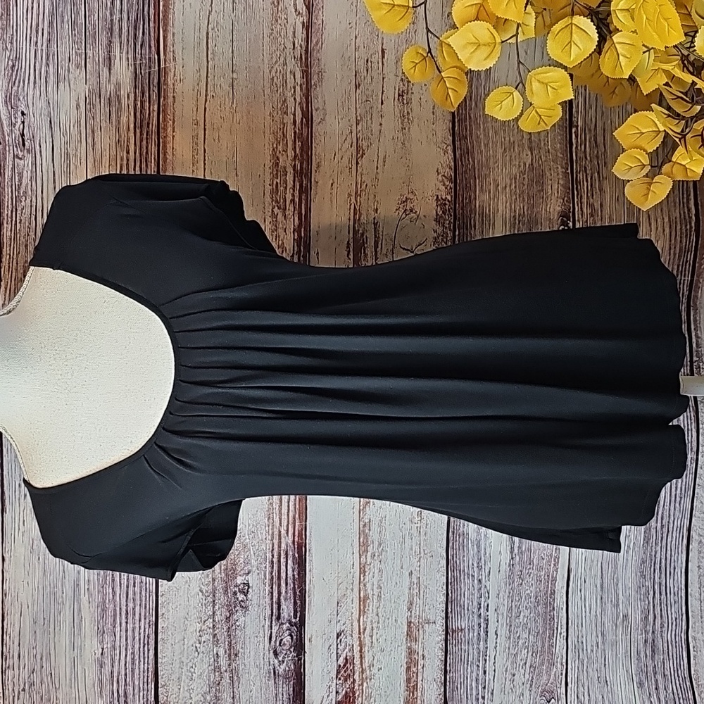 MICHAEL MICHAEL KORS BLACK PLEATED SHORT FLUTTER SLEEVE PULLOVER TOP - Picture 2 of 9